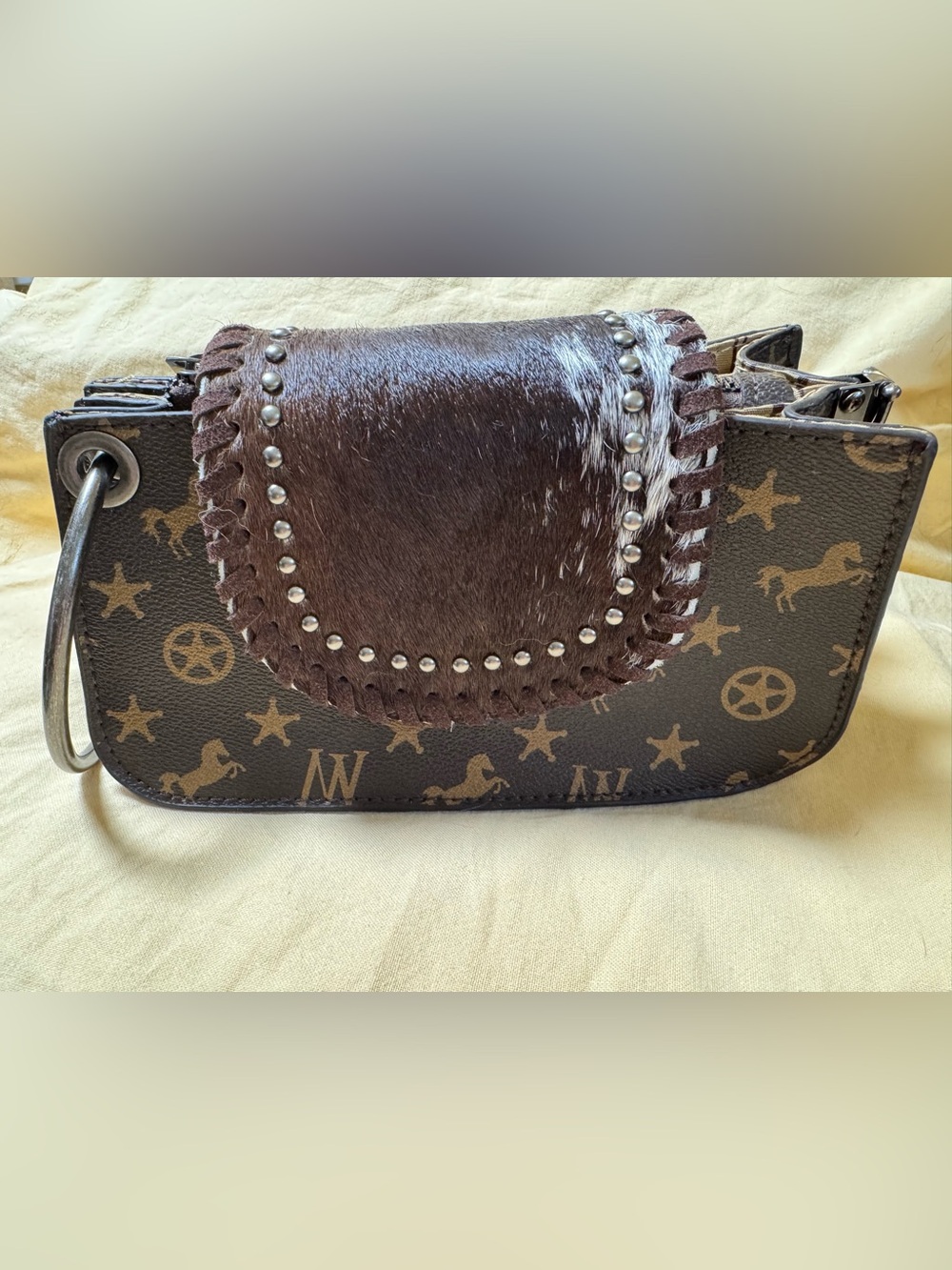 Montana West Hair-On Hide Horse Monogram Wristlet Clutch Purse